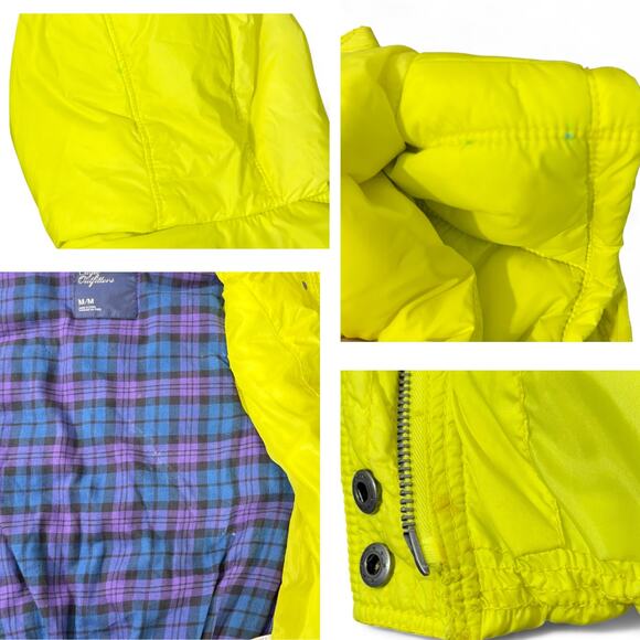 American Eagle Puffer Vest Hooded Sherpa Lined Plaid Y2K Gorpcore Neon Yellow M - Picture 8 of 12